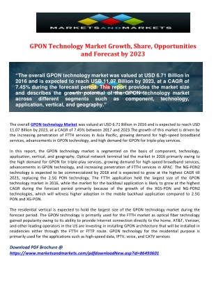 GPON Technology Market Growth, Share, Opportunities and Forecast by 2023