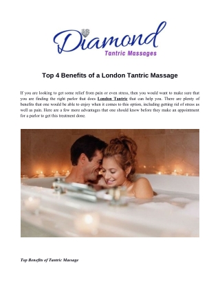 Top 4 Benefits of a London Tantric Massage