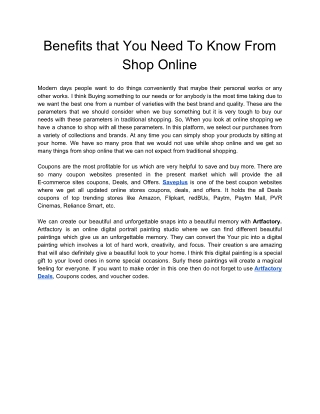 Benefits that You Need To Know From Shop Online