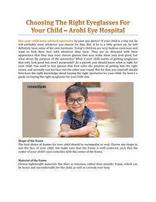 Choosing The Right Eyeglasses For Your Child - Arohi Eye Hospital