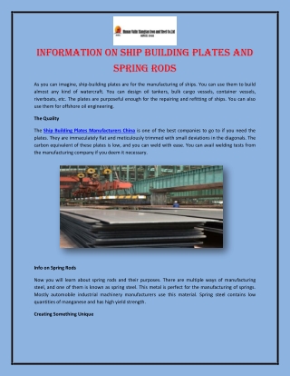 Information on Ship Building Plates and Spring Rods