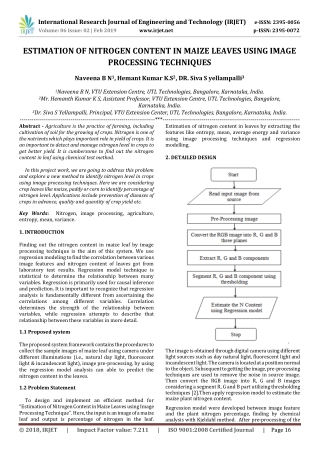 IRJET- Estimation of Nitrogen Content in Maize Leaves using Image Processing Techniques