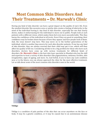 Most Common Skin Disorders And Their Treatments - Dr. Marwah's Clinic