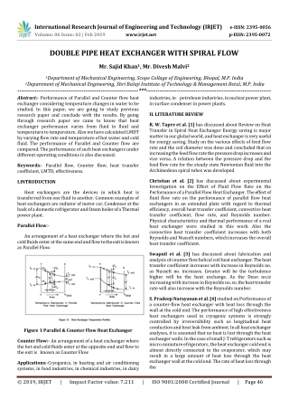 IRJET- Double Pipe Heat Exchanger with Spiral Flow