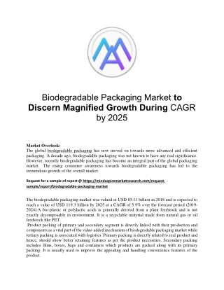 Biodegradable Packaging Market to Discern Magnified Growth During CAGR by 2025