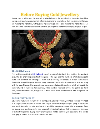 Before Buying Gold Jewellery - Aura Jewels