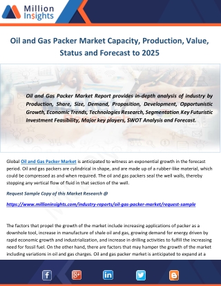 Oil and Gas Packer Market Capacity, Production, Value, Status and Forecast to 2025