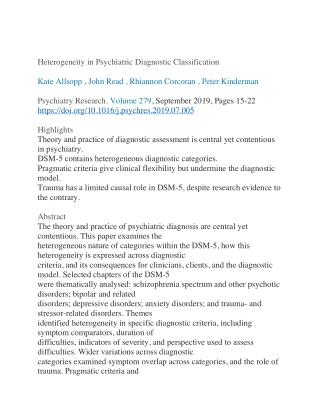 Heterogeneity in Psychiatric Diagnostic Classification