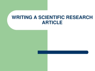 How To WRITING A SCIENTIFIC RESEARCH ARTICLE