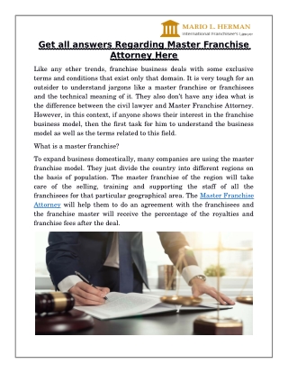 Get all answers Regarding Master Franchise Attorney Here