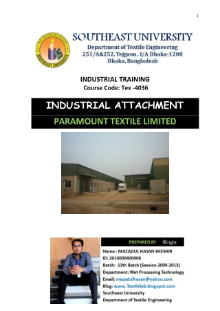 Industrial attachment of paramount textile ltd