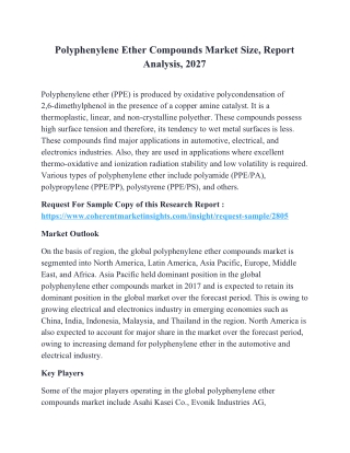 Polyphenylene Ether Compounds Market Size, Report Analysis, 2027
