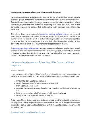 How to create a successful Corporate-Start-up Collaboration?