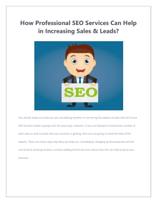 How Professional SEO Services Can Help in Increasing Sales & Leads?