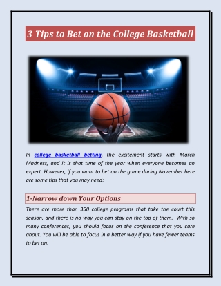 Tips to Bet on the College Basketball