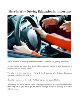 Here Is Why Driving Education Is Important
