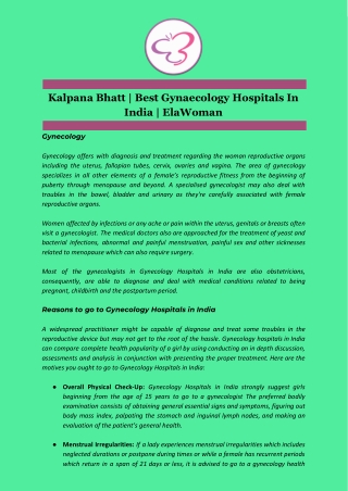 Kalpana Bhatt | Best Gynaecology Hospitals In India | ElaWoman