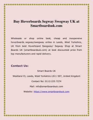 Buy Hoverboards Segway Swegway UK at Smartboardsuk.com