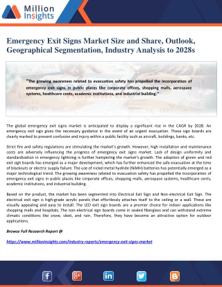 Emergency Exit Signs Market Size and Share, Outlook, Geographical Segmentation, Industry Analysis to 2028