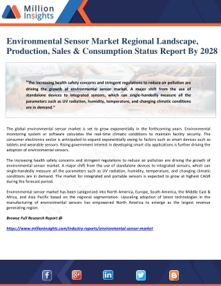 Environmental Sensor Market Regional Landscape, Production, Sales & Consumption Status Report By 2028