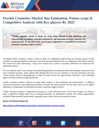 Freckle Cosmetics Market Size Estimation, Future scope & Competitive Analysis with Key players By 2023