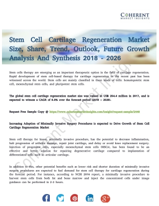 Stem Cell Cartilage Regeneration Market to Reflect Steady Growth Rate by 2026