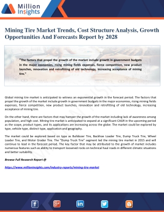 Mining Tire Market Trends, Cost Structure Analysis, Growth Opportunities And Forecasts Report by 2028