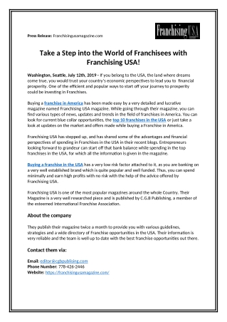 Take a Step into the World of Franchisees with Franchising USA!