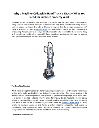 Why a Magliner Collapsible Hand Truck Is Exactly What You Need for Summer Property Work