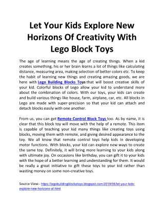 Let Your Kids Explore New Horizons Of Creativity With Lego Block Toys