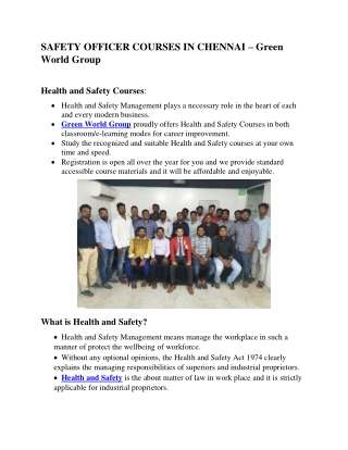 SAFETY OFFICER COURSES IN CHENNAI – Green World Group