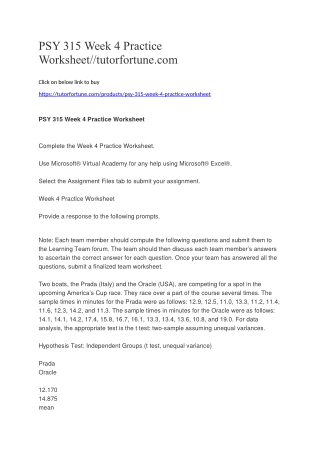 PSY 315 Week 4 Practice Worksheet//tutorfortune.com