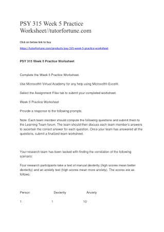 PSY 315 Week 5 Practice Worksheet//tutorfortune.com