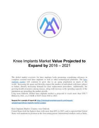 Knee Implants Market Value Projected to Expand by 2016 – 2021