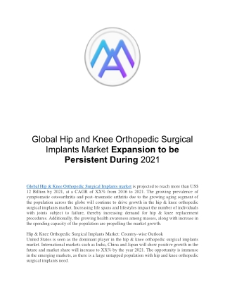 Global Hip and Knee Orthopedic Surgical Implants Market Expansion to be Persistent During 2021