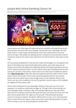 Jackpot Wish Online Gambling Casinos UK