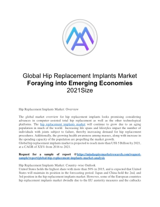 Global Hip Replacement Implants Market Foraying into Emerging Economies 2021Size