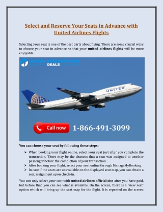 Select and Reserve Your Seats in Advance with United Airlines Flights