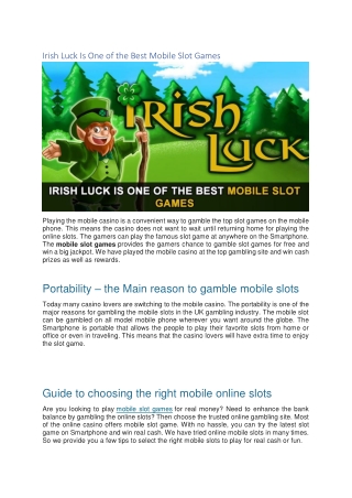 Irish Luck Is One of the Best Mobile Slot Games