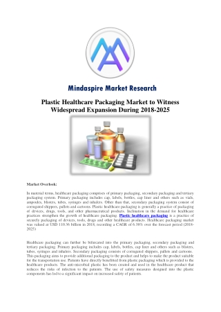 Plastic Healthcare Packaging Market to Witness Widespread Expansion During 2018-2025