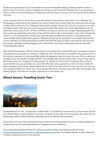 Mount Bromo Ijen Tour Package From Surabaya Malang