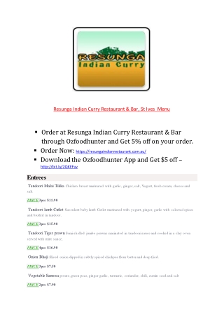 15% Off - Resunga Indian Curry Restaurant & Bar-St Ives - Order Food Online