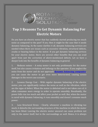 Top 3 Reasons To Get Dynamic Balancing For Electric Motors