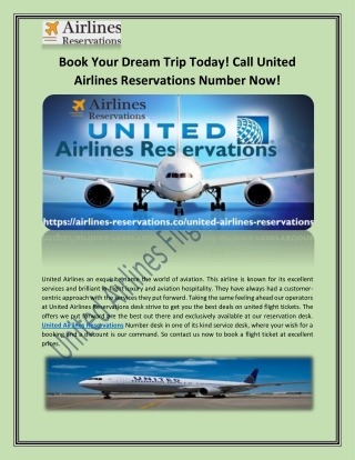 Book Your Dream Trip Today! Call United Airlines Reservations Number Now!