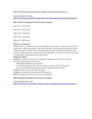 MGT 426 Week 5 Individual Control Function Analysis//tutorfortune.com