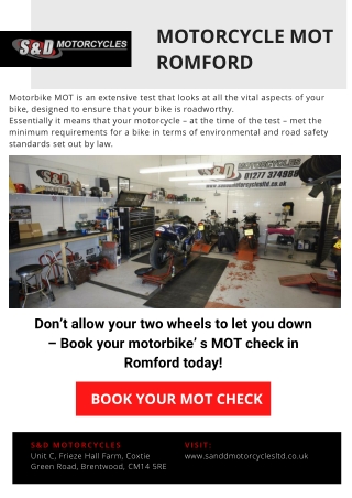 Motorcycle MOT Romford and Essex