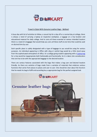 Travel in style with genuine leather bags beltkart