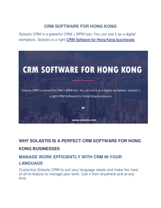 CRM Software for Hong Kong-Solastis