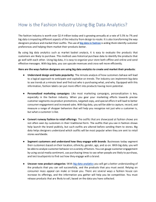 How is the Fashion Industry Using Big Data Analytics?