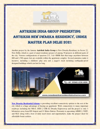 Antriksh India Group presenting Antriksh New Dwarka Residency, under Master Plan Delhi 2021